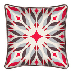 Decorative cushion throw pillow, abstract pattern on pillowcase. Realistic pillow vector illustration