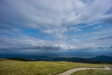 Fototapeta na wymiar France - Curved hike trail on top of mountain grand ballon in french vosges
