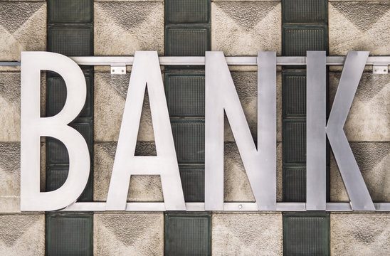 metal sign for a bank