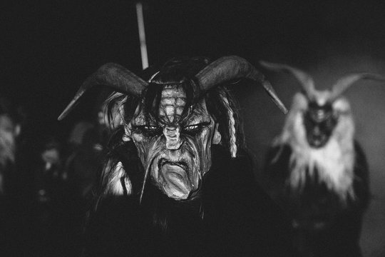 wooden hand carved scary masks from a krampus