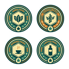 Obraz premium Set of vintage retro food stamps icons stickers or signs for healthy natural organic product bio eco concept - labels lactose,GMO,gluten,sugar free for restaurant cafe menu,market shop business etc.