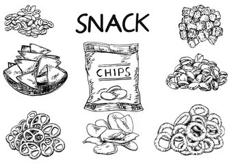 Poster Vector ink hand drawn sketch style snack set © Siberian Art