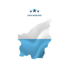 San Marino map with waving flag. Vector illustration.