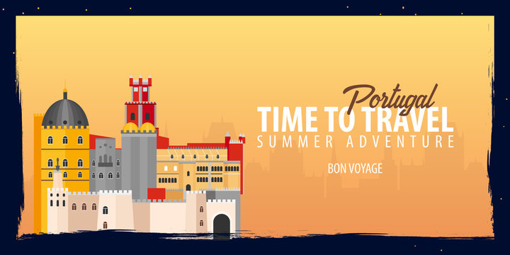 Portugal banner. Time to Travel. Journey, trip and vacation. Vector flat illustration.