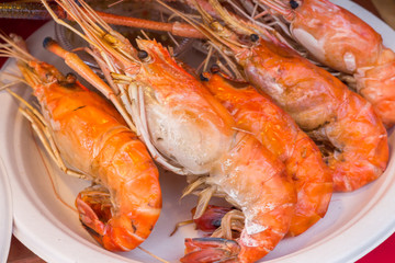 Grilled Shrimp and burn with seafood sauces , Thai food