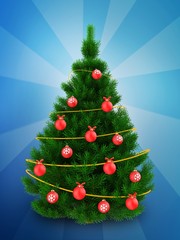 3d dark green Christmas tree over blue