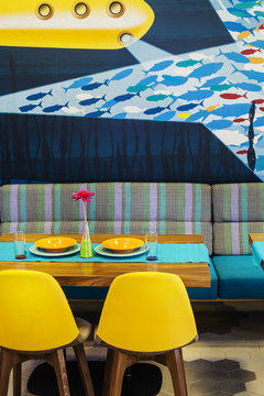 Detail shot of modern cafe