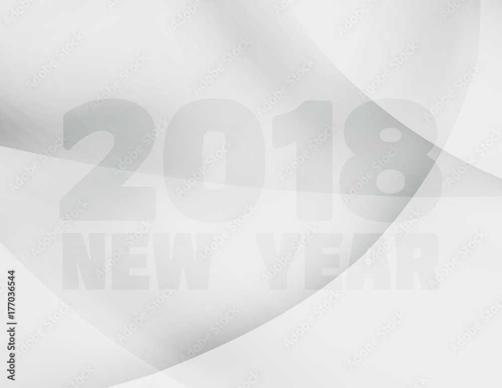 Poster Minimal grey and white background with transparent 'New Year 2018'. Simple vector pattern with gradient