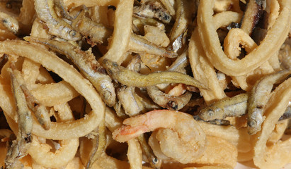 fried fish with shrimp and squid