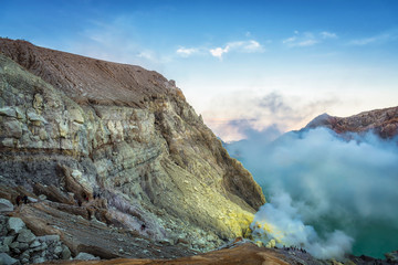 Kawah Ijen Volcano , Indonesia Popular Landmark with Sulfur Fumes