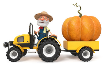 Obraz premium 3d illustration farmer with a big pumpkin