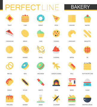Vector set of flat Bakery food icons.