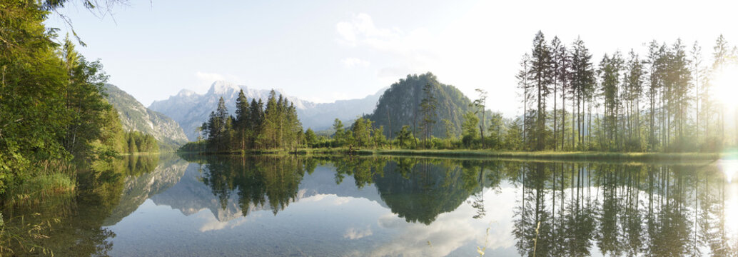Panorama of lake Almsee in Gr??????_nau, austria
