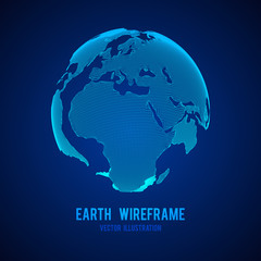 Wireframe planet Earth globe. Design poly mesh vector illustration