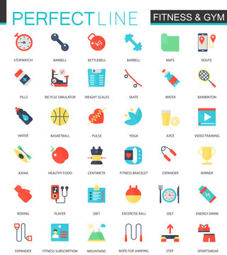 Vector set of flat Sport Fitness icons.