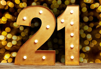 Big plastic numbers with shining light bulbs