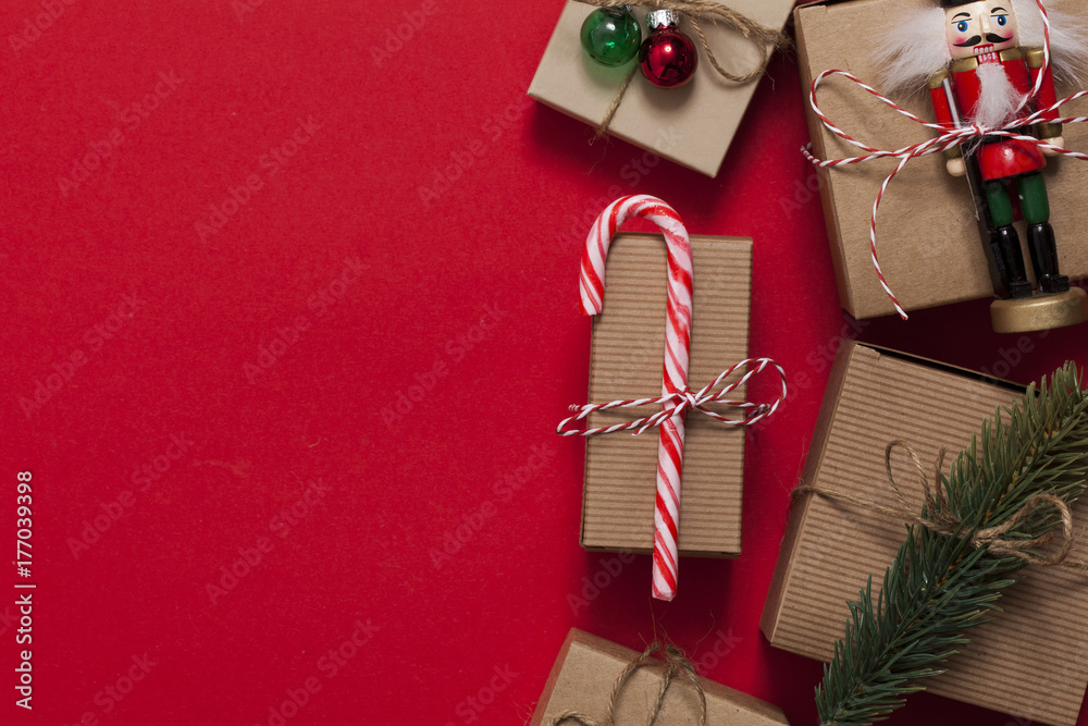 Canvas Prints Festive Christmas presents on a red background