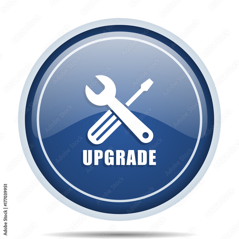 Aufkleber Upgrade blue round web icon. Circle isolated internet button for webdesign and smartphone applications.