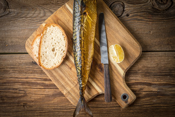 Smoked mackerel and bread.