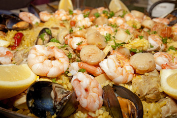close up of a paella dish