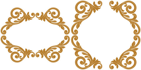 Set of vintage border frame engraving with retro ornament pattern in antique baroque style decorative design. Vector