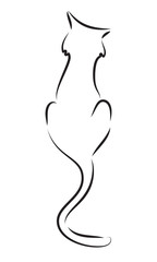 Black line cat on white background. Hand drawing vector graphic.