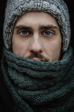 Portrait of male model in winter clothes