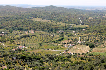 Fototapeta na wymiar Views of the Alentejo fields from the walls of the Portuguese town of Evora Monte, Estremoz