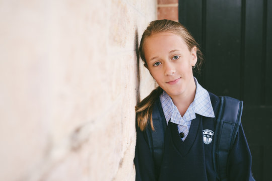 Primary School Girl In Navy Uniform