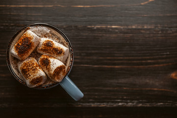 a mug of hot chocolate with marshmallow.