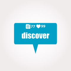 social concept. word discover . Labels with text, heart, camera and counters