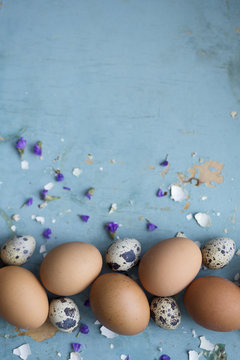 Photo of eggs on a blue table