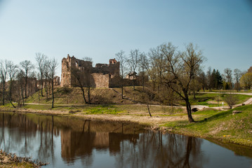 Dobele castle ruins near river