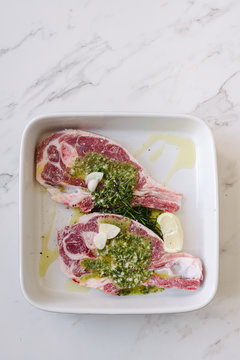 lamb chops with marinade, ready for the bbq