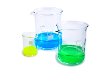 Beaker stock images. Glass Measuring Beaker. Laboratory beaker on a white background. Beaker with colored liquid