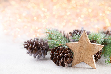 Christmas background. Christmas star and santa hat. Greeting card.