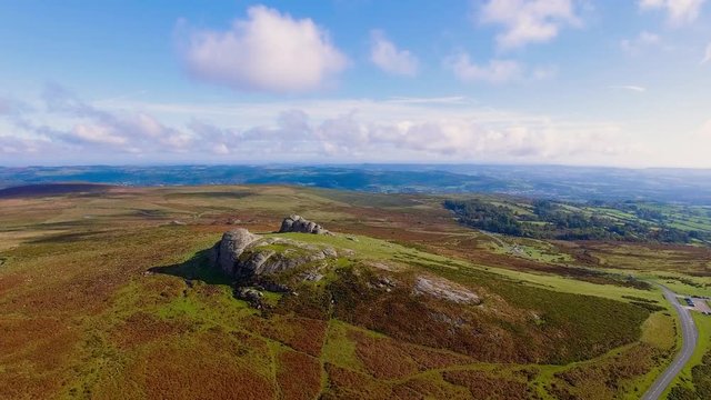 Aerial Drone Footage of Haytor & Stunning British Countryside, Dartmoor National Park, Devon Landscape