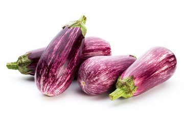 Fresh eggplants, aubergine on a white background.