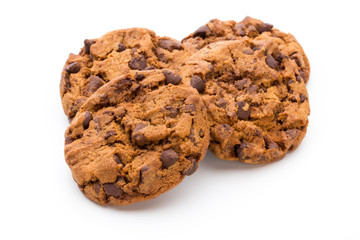 Chocolate chip cookie isolated on white background.