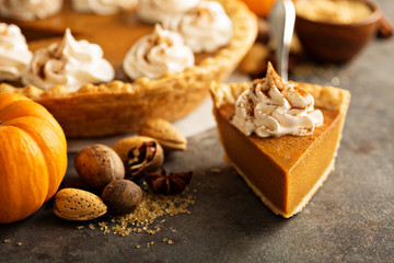 Pumpkin pie with whipped cream