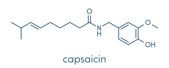 Capsaicin chili pepper molecule. Used in food, drugs, pepper spray, etc.  Skeletal formula.