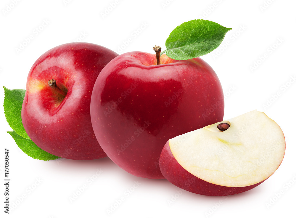 Canvas Prints isolated apples. two whole red, pink apple fruits with slice isolated on white with clipping path