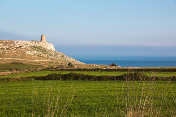 Watchtower near adriatic sea (San Emiliano tower), near Otranto in Salento, Italy
