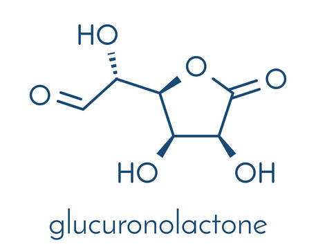 Glucuronolactone molecule. Used in food supplements and energy drinks. Skeletal formula.