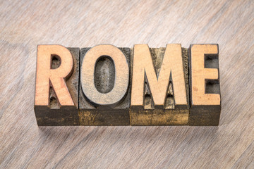 Rome word abstract in wood type
