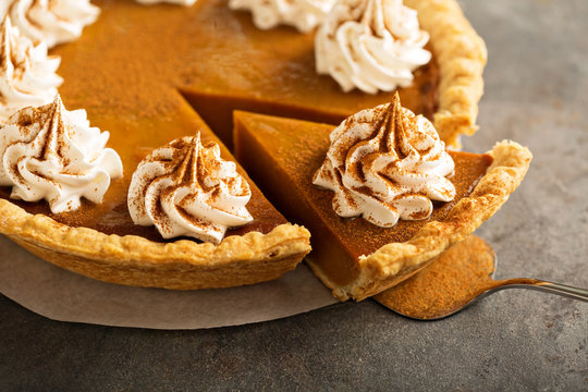 Pumpkin pie with whipped cream