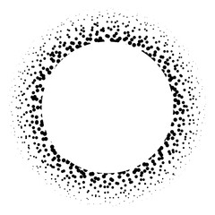 Ring of black dots scattered around. Modern design halftone element. Vector illustration.