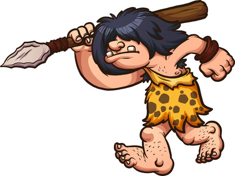 recommend clip art: Hunting caveman wielding a spear. Vector clip art illustration with simple gradients. All in a single layer. 