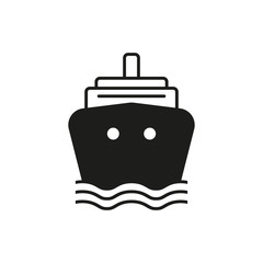 Ship simple icon silhouette on white background. Water transport.