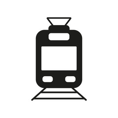 Tram simple icon silhouette on white background. Ground public transport